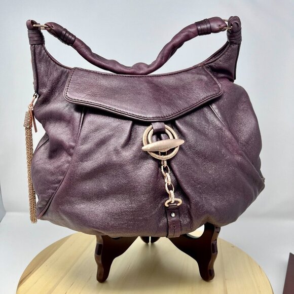 Laundry By Shelli Segal Bag SOFT Lambskin Leather Hobo Color Eggplant - Picture 1 of 15